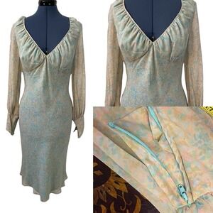 VTG NWT Moda Int Floral‎ Silk Babydoll Layered Puff Sleeve Dress Y2K Fairy 12